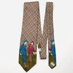 After Golf by Slazenger Golfing Couple Vintage Look Plaid Mens Silk Necktie EUC